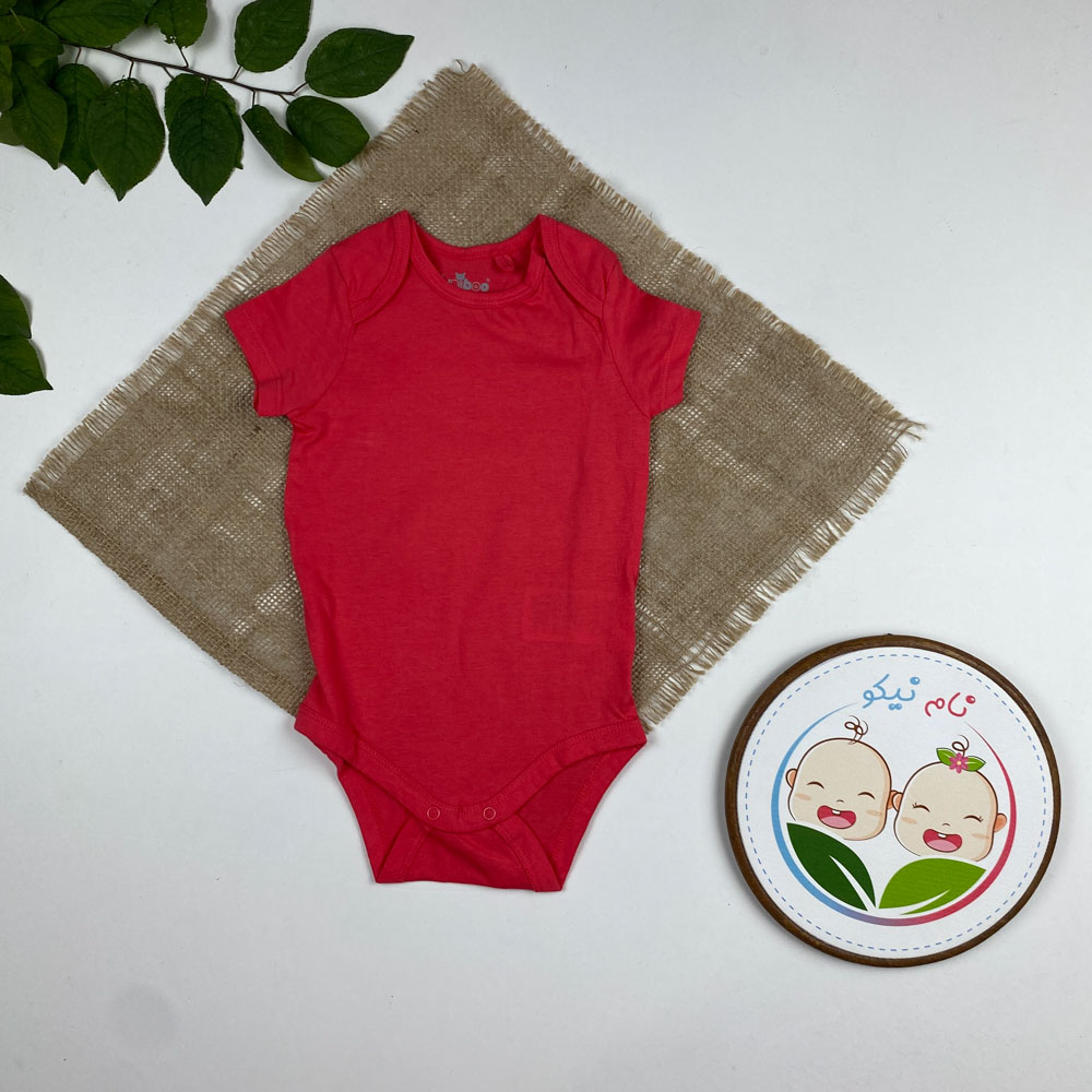 بادی نوزادی دخترانه آستین کوتاه طرح ساده یقه گرد سرخابی رنگ ** نام نیکو **
