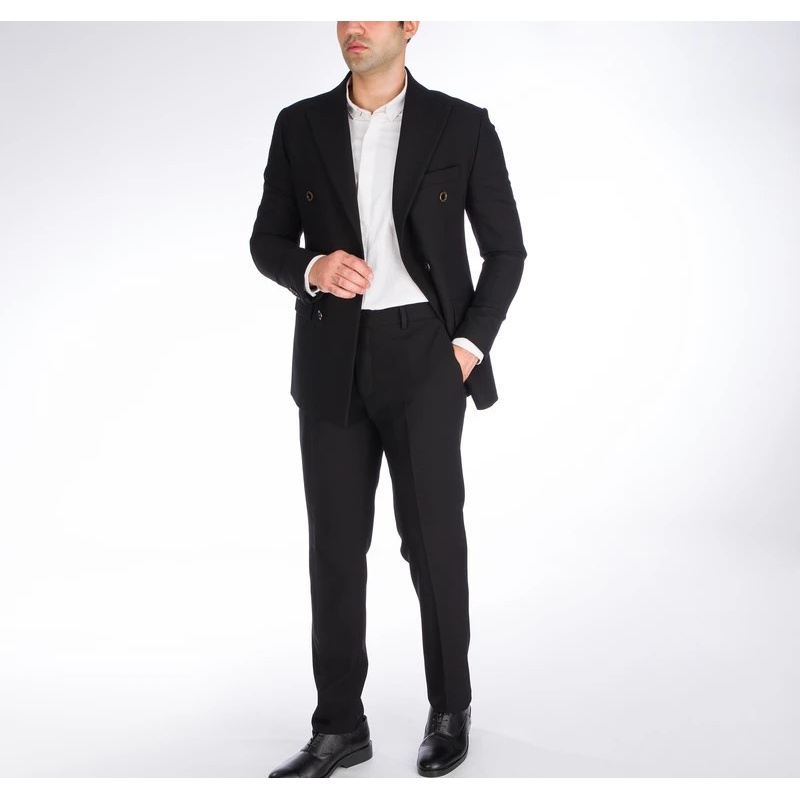 کت شلوار مردانه رنگ مشکی شش دکمه دبل برست برند massimo dutti