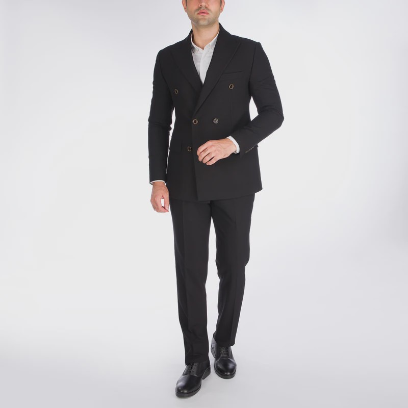 کت شلوار مردانه رنگ مشکی شش دکمه دبل برست برند massimo dutti