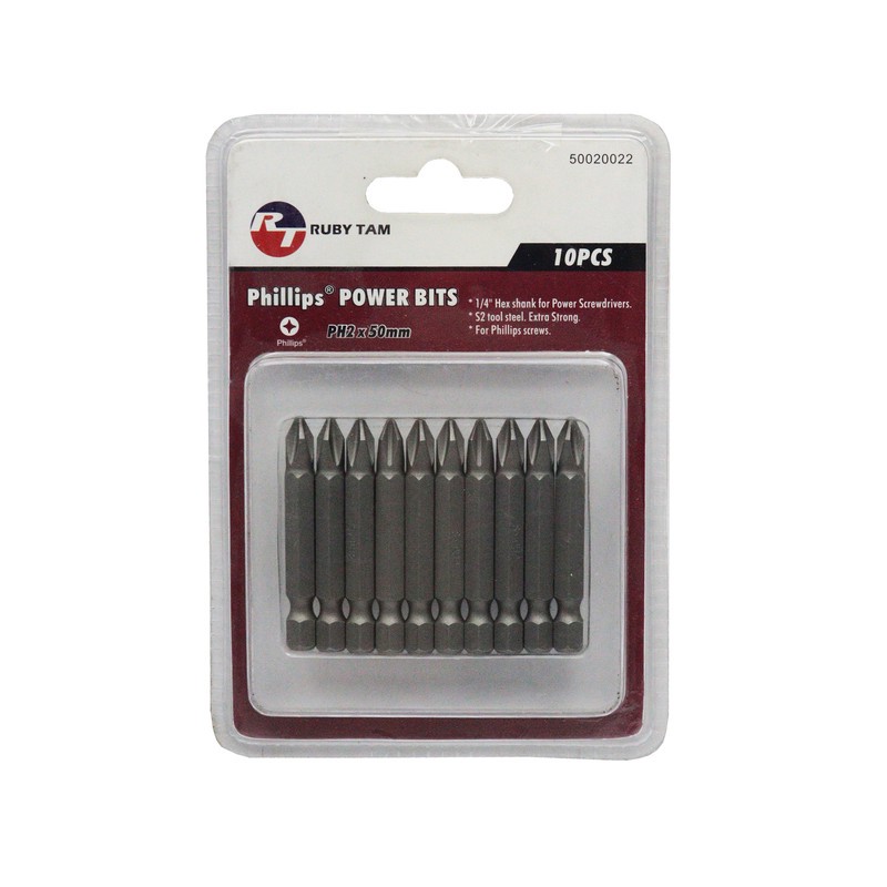 سری پیچ گوشتی چهارسو روبی تام مدل بیت خور کد YP-PH2 50MM بسته 10 عددی