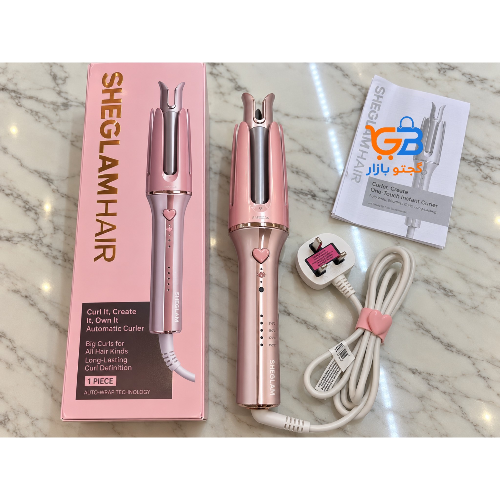 کرلی و فرکننده مو اتوماتیک چرخشی شیگلم اصل SHEGLAM صورتی قلبی مدل Cupid s Charm One-Touch Instant Curler سایز 19، 25 ...