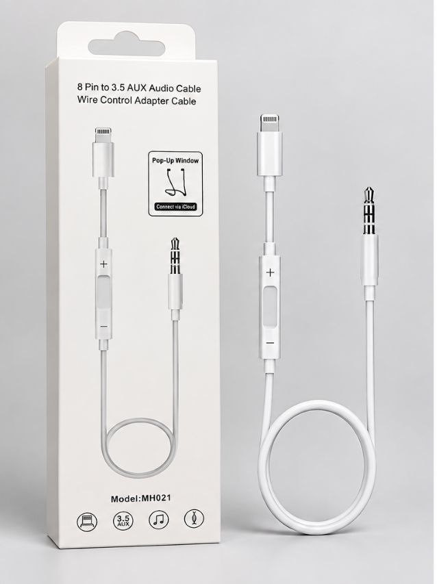 کابل تبدیل لایتنینگ به جک مدل MH021 Lightning to 3.5 AUX Audio Cable 1m