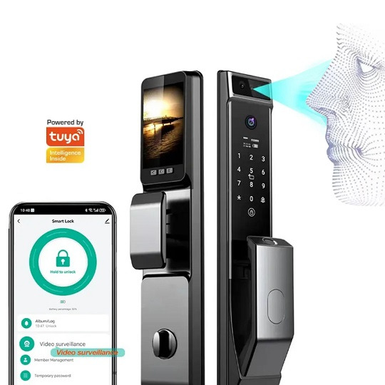 دستگیره هوشمند تویا tuya مدل DH-810 با تشخیص چهره و اثر انگشت ( پک کامل همراه با مغزی و توپی )