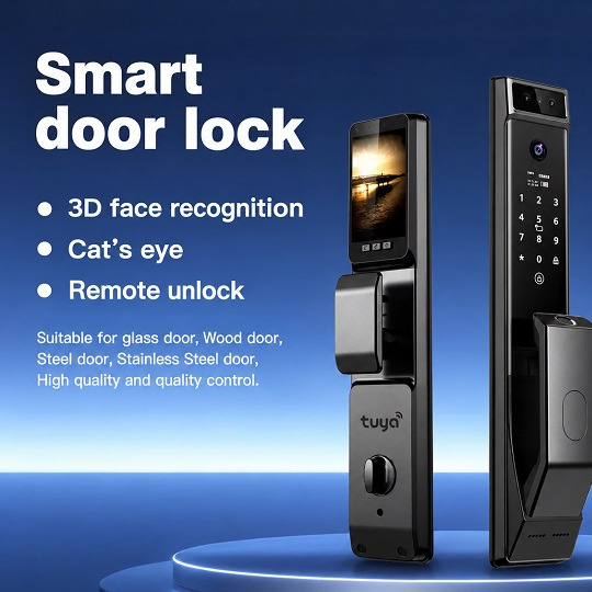 دستگیره هوشمند تویا tuya مدل DH-810 با تشخیص چهره و اثر انگشت ( پک کامل همراه با مغزی و توپی )