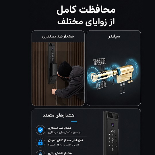 دستگیره هوشمند تویا tuya مدل DH-810 با تشخیص چهره و اثر انگشت ( پک کامل همراه با مغزی و توپی )