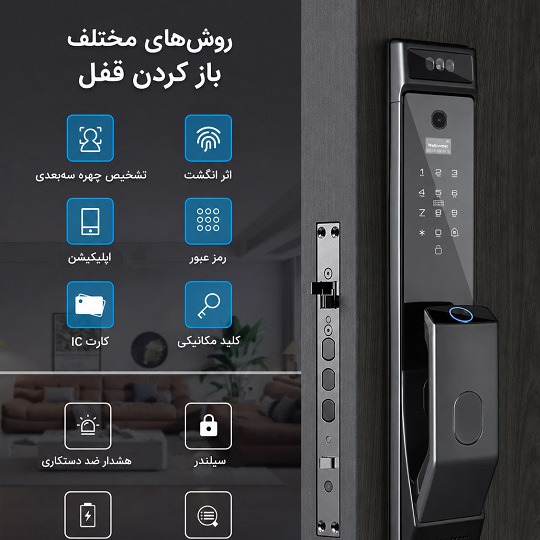 دستگیره هوشمند تویا tuya مدل DH-810 با تشخیص چهره و اثر انگشت ( پک کامل همراه با مغزی و توپی )
