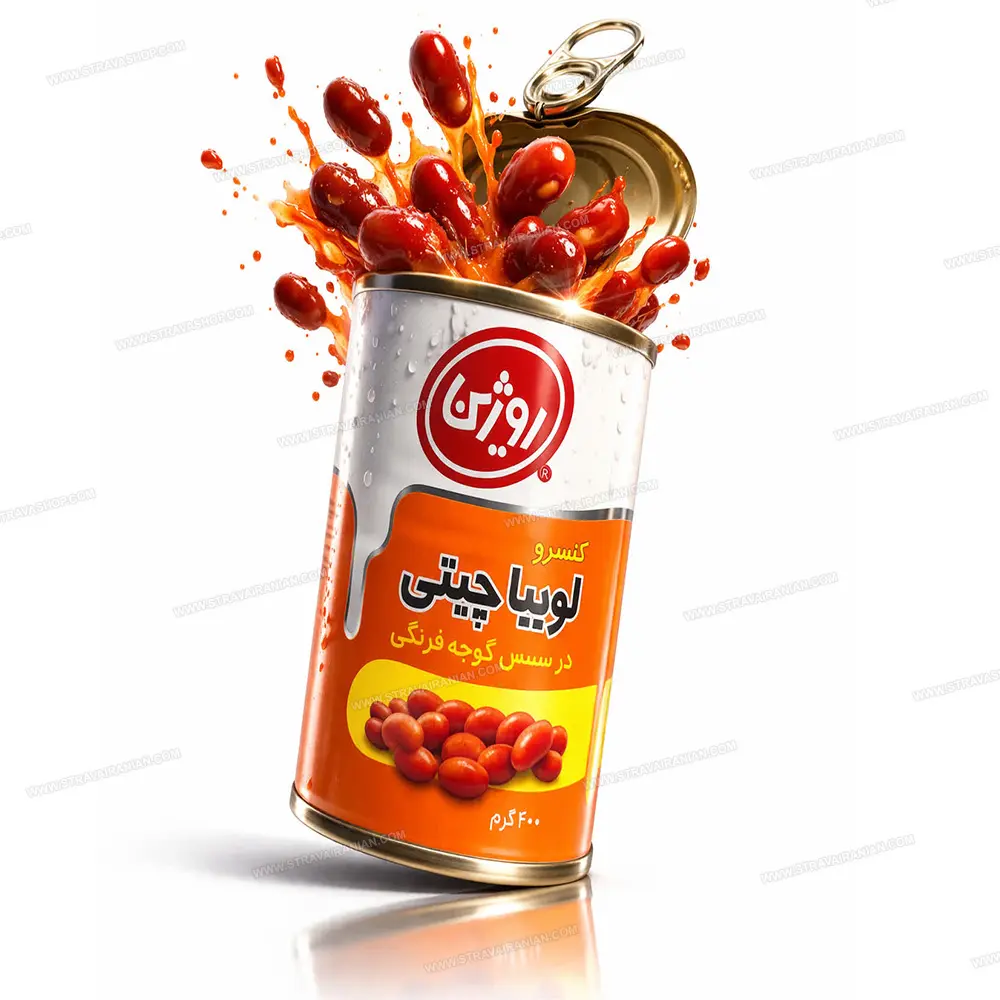 کنسرو رژیمی لوبیا چیتی در سس گوجه فرنگی 400 گرمی روژین