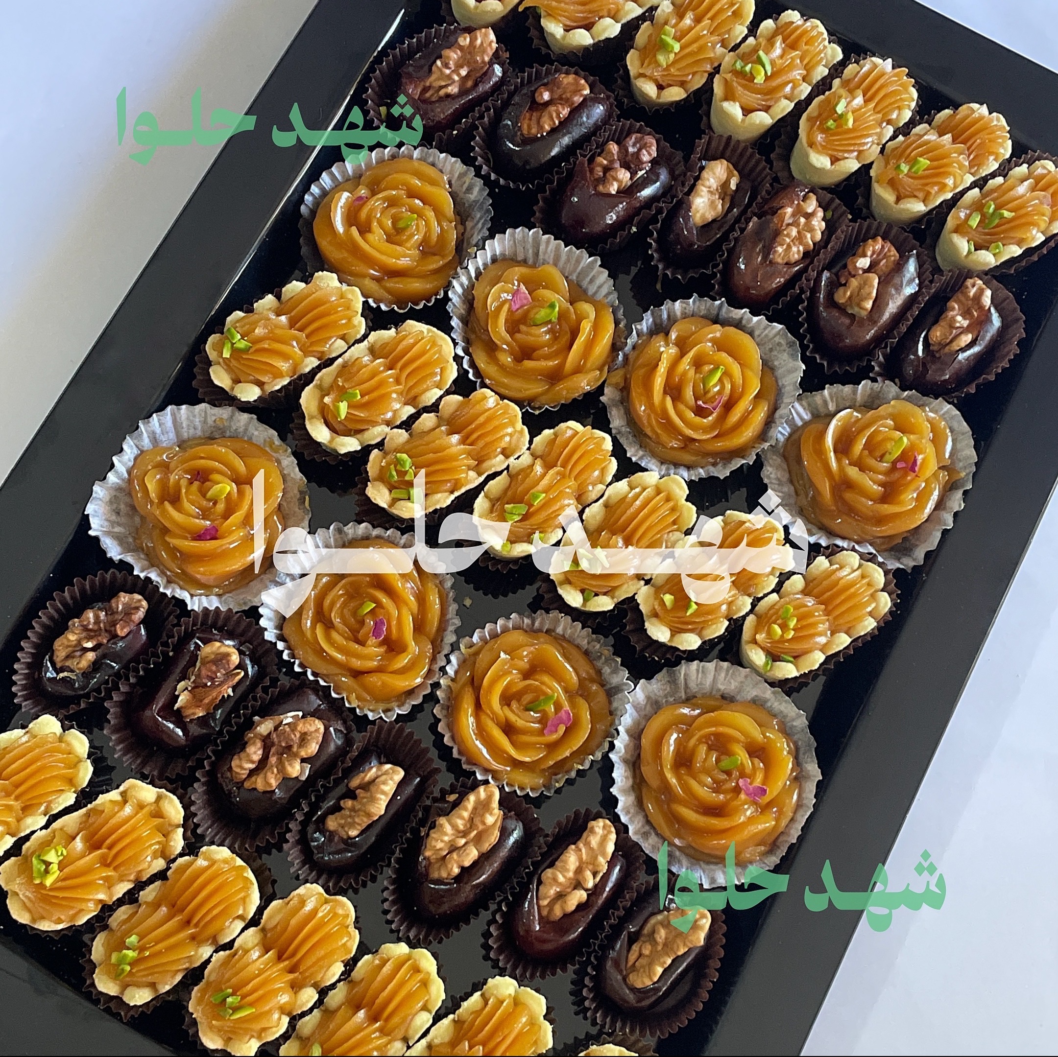 حلوا عربی با تارت قنادی و خرما گردو حلوا قالبی گل رز 43عددی