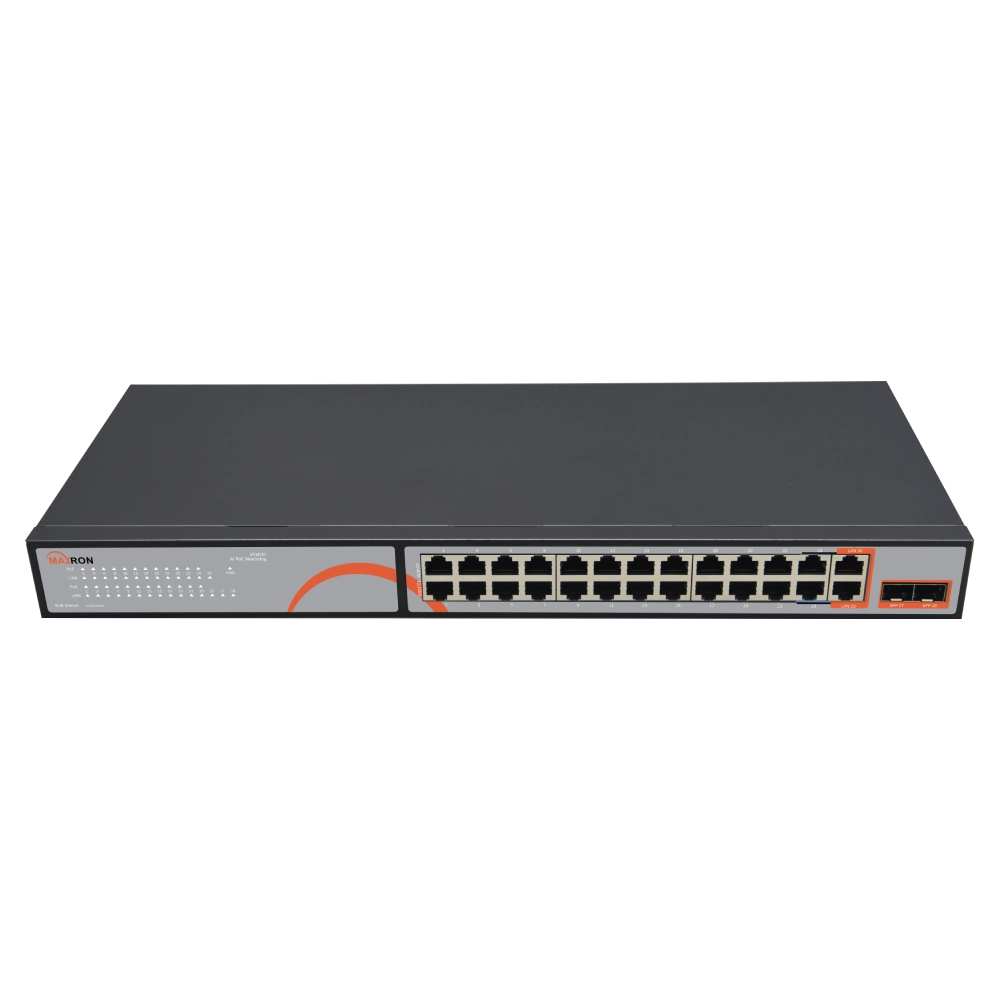 سوییچ شبکه 24 پورت POE مکسرون مدل MSW-3224GFP-2GL-300I