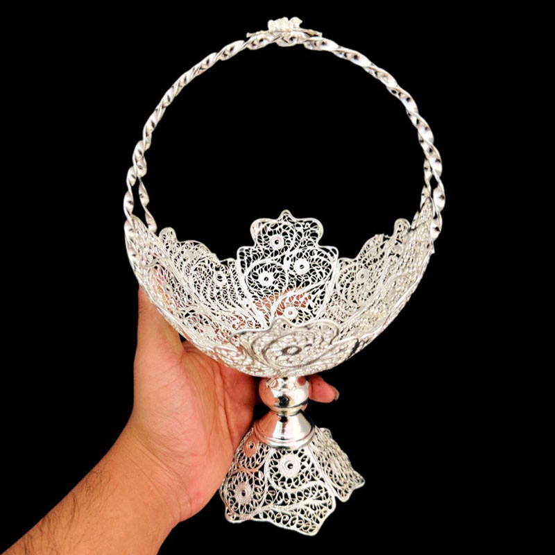 کشکول ملیله کاری نقره پایه دار دسته پروانه شماره 2