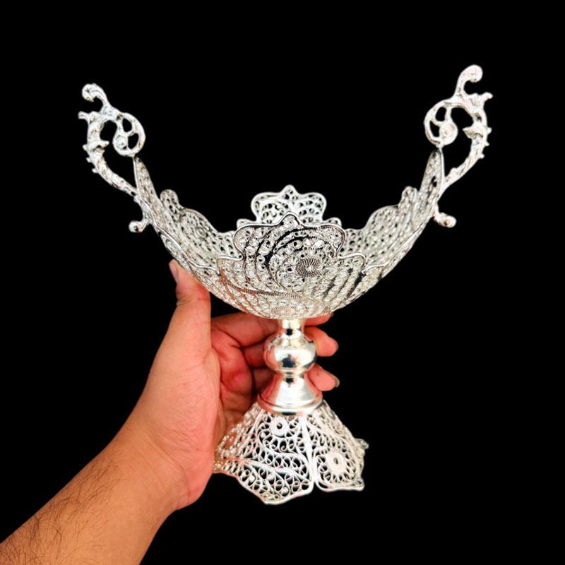 کشکول ملیله نقره پایه دار شماره 3 بزرگ