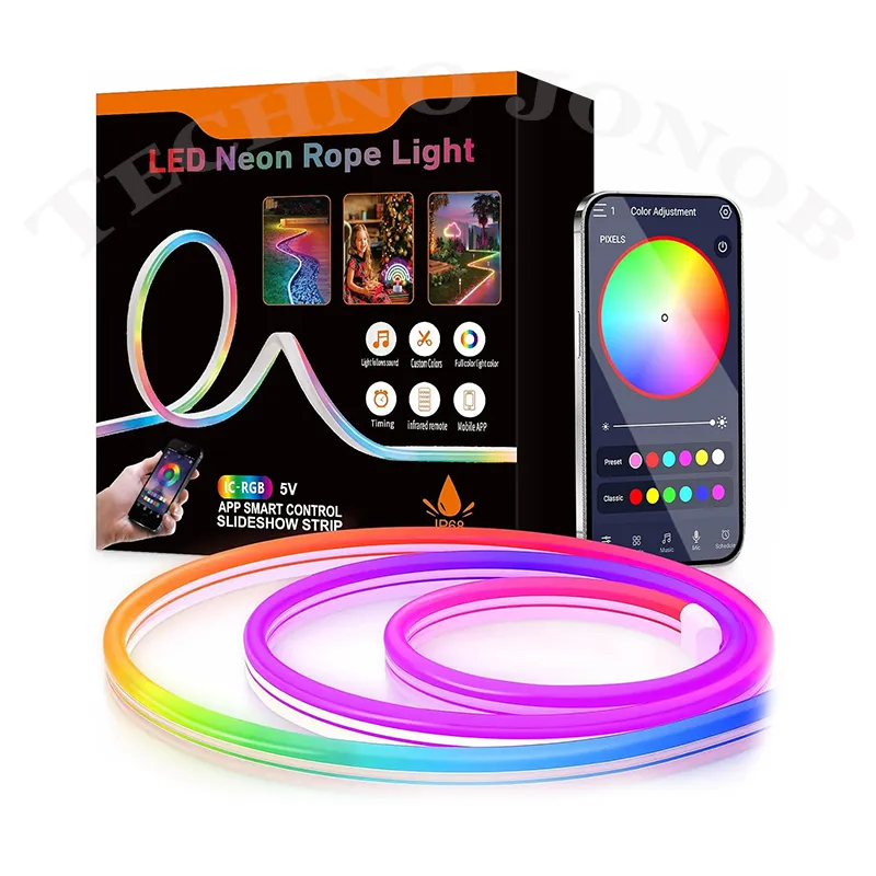 ریسه نئون فلکسی هوشمند 5 متری RGB-IC مدل USB موزیکال - همراه با کنترل