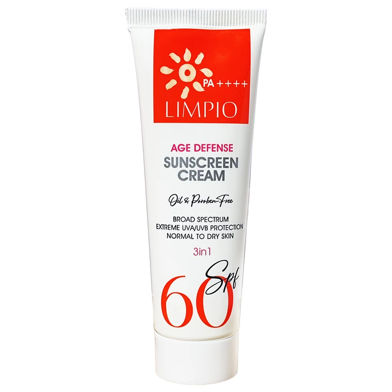 کرم ضد آفتاب بی رنگ لیمپیو SPF 60 مدل Age Defense محافظ UVA ، UVB و PA++++، ضد حساسیت، ضد چروک و پیری ، مناسب پوستهای 