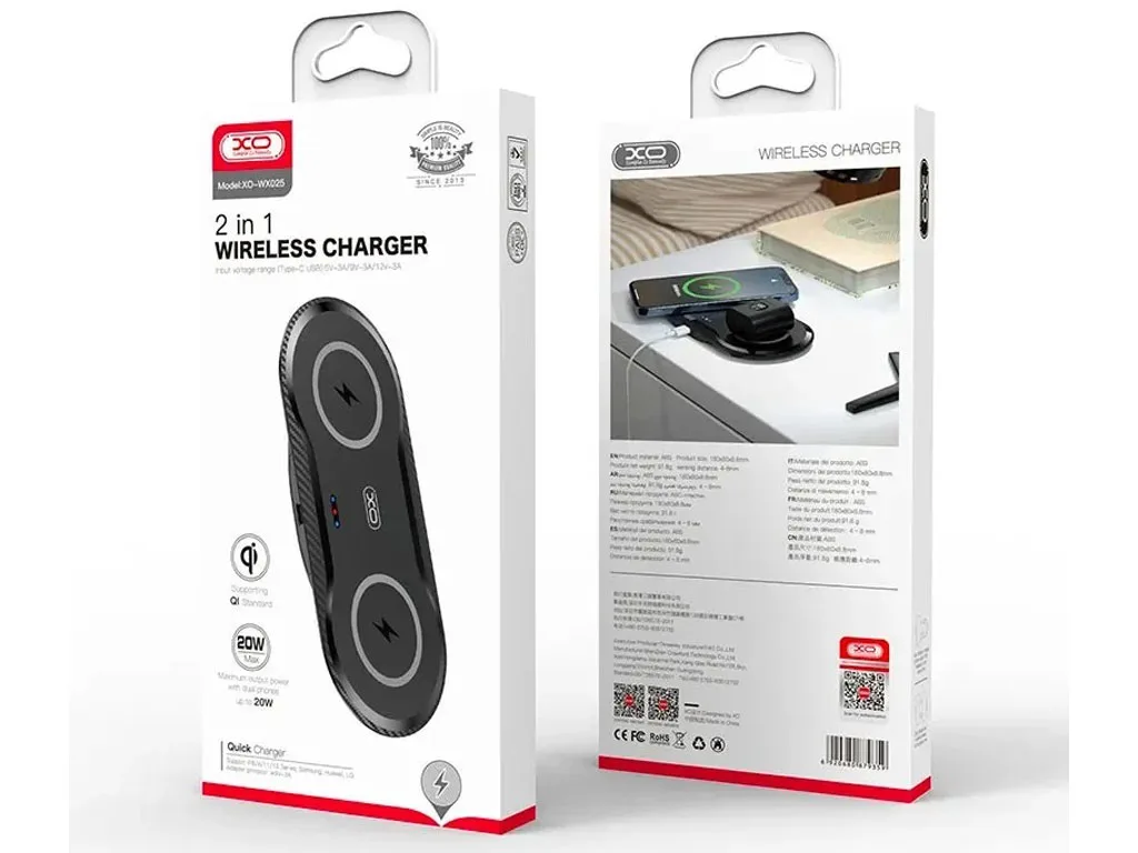 شارژر بی سیم رومیزی 20 وات ایکس او XO WX025 2-in-1 Induction Charger Fast Charging 20W