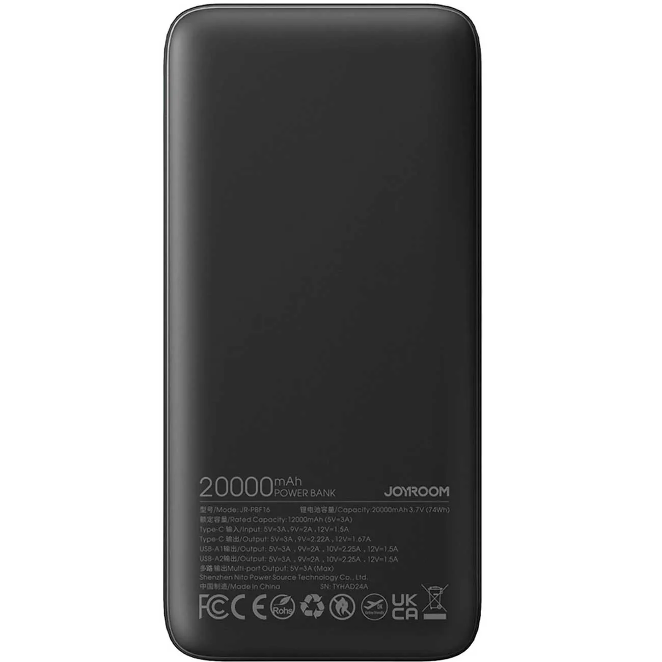 پاوربانک فست شارژ تایپ سی 20 وات و یو اس بی 22.5 وات 20000 جویروم JR-PBF16