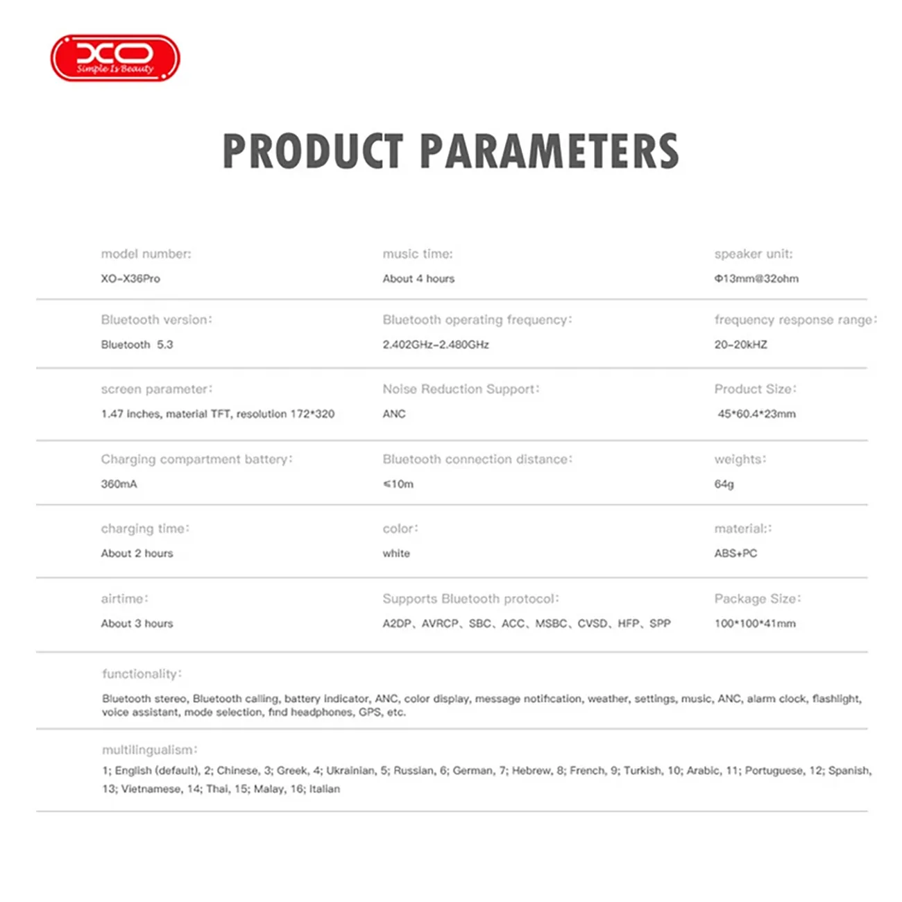 هندزفری بلوتوثی 5.3 نویز کنسلینگ ایکس او X36 PRO