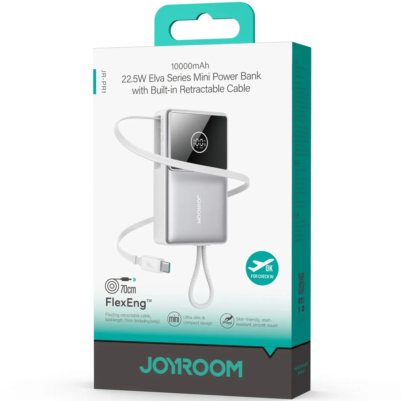 پاور بانک 10000 جویروم JOYROOM مدل JR-PR1 توان 22.5 وات با کابل