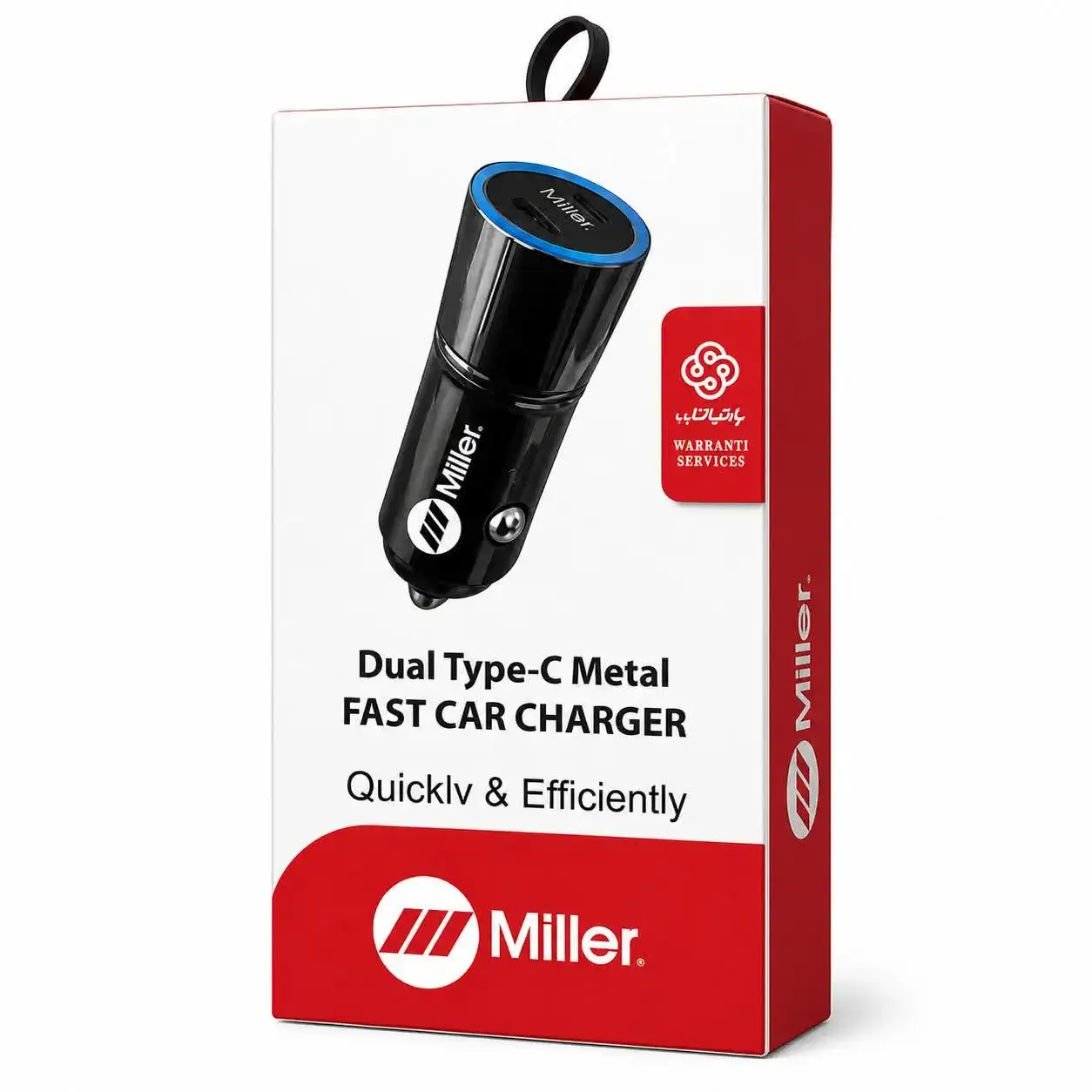 شارژر فندکی فست شارژ Miller مدل PD48W توان 48 وات دو پورت Type-C بدنه فلزی