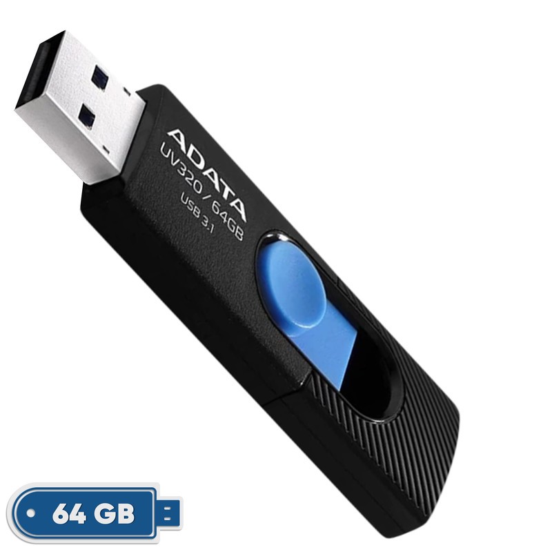 فلش مموری کشویی ای دیتا مدل UV320 ظرفیت 64 گیگابایت با رابط USB 3.2 Gen1 سرعت انتقال تا 10 گیگابیت بر ثانیه و سازگار ...