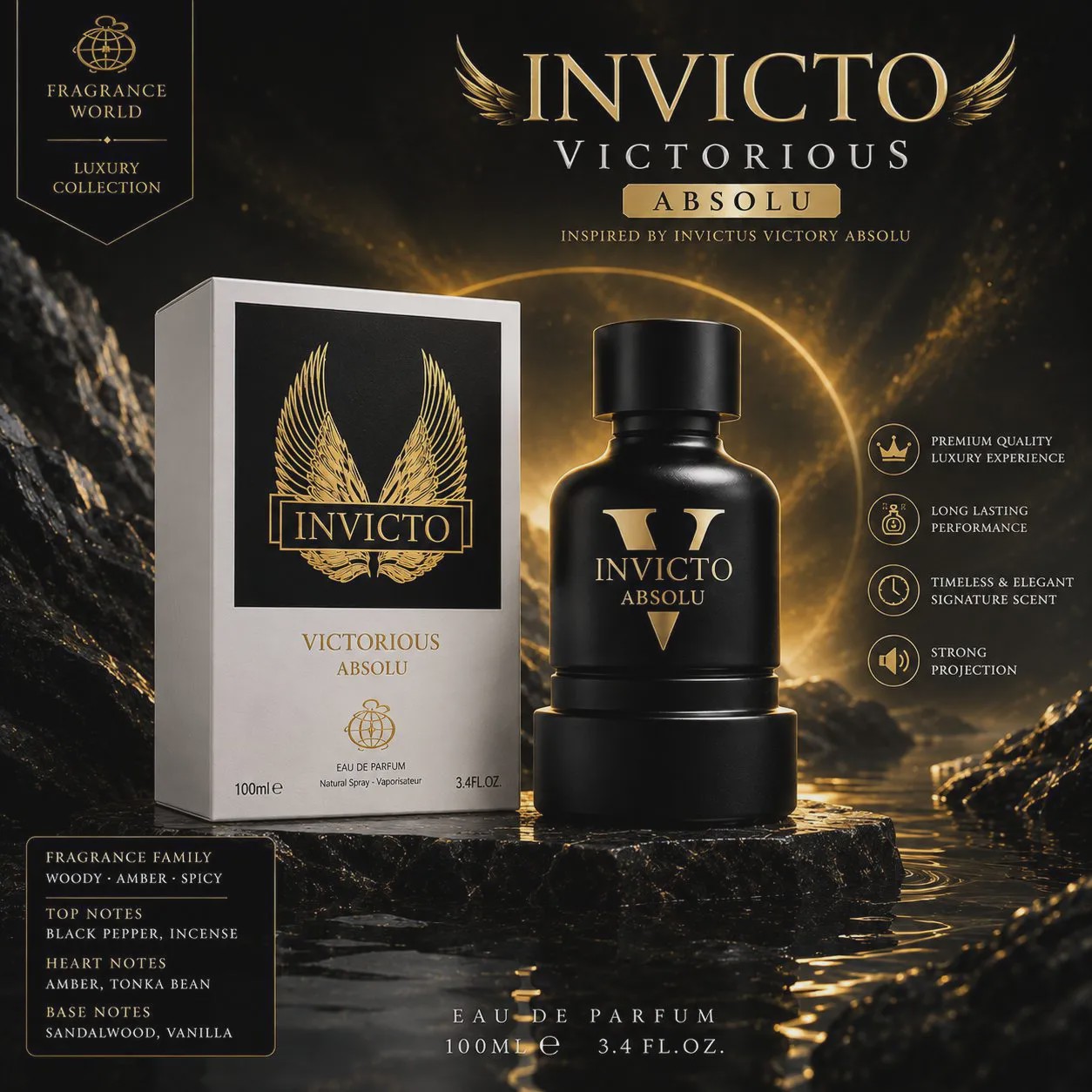 عطر ادکلن مردانه فرگرنس ورد مدل Invicto Victorious Absolu حجم 100 میل