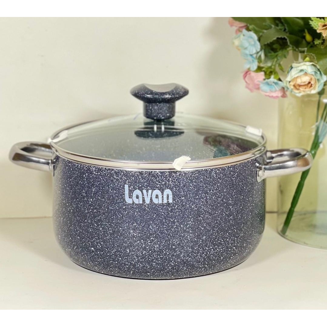 قابلمه 20 سانتی گرانیتی لاوان مدل تیتان طوسی دو دسته درب پیرکس (پسکرایه)
