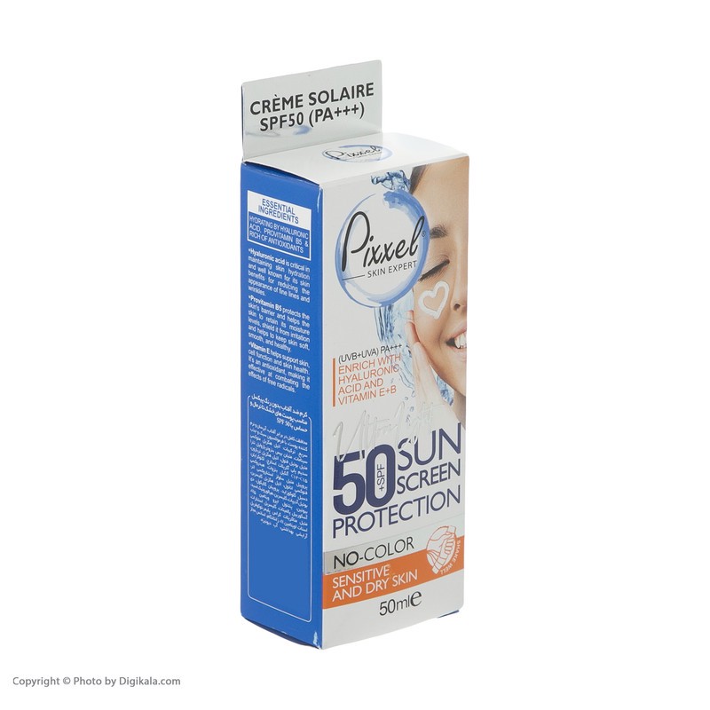 کرم ضدآفتاب بیرنگ پیکسل SPF50 مدل Sensitive، مناسب پوستهای خشک و حساس، حجم 50 میلیلیتر