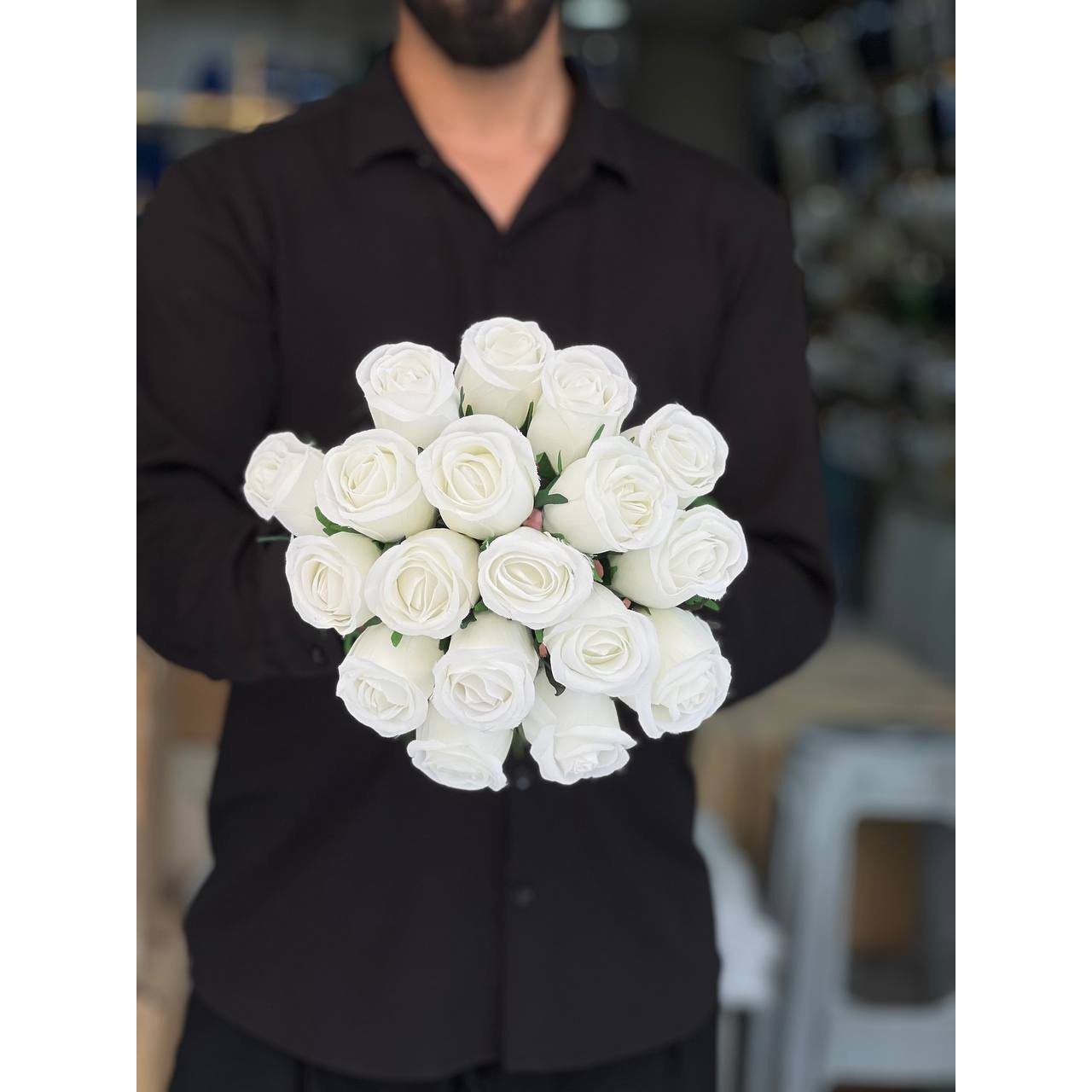 گل رز مصنوعی باکارا سفید وارداتی 10شاخه