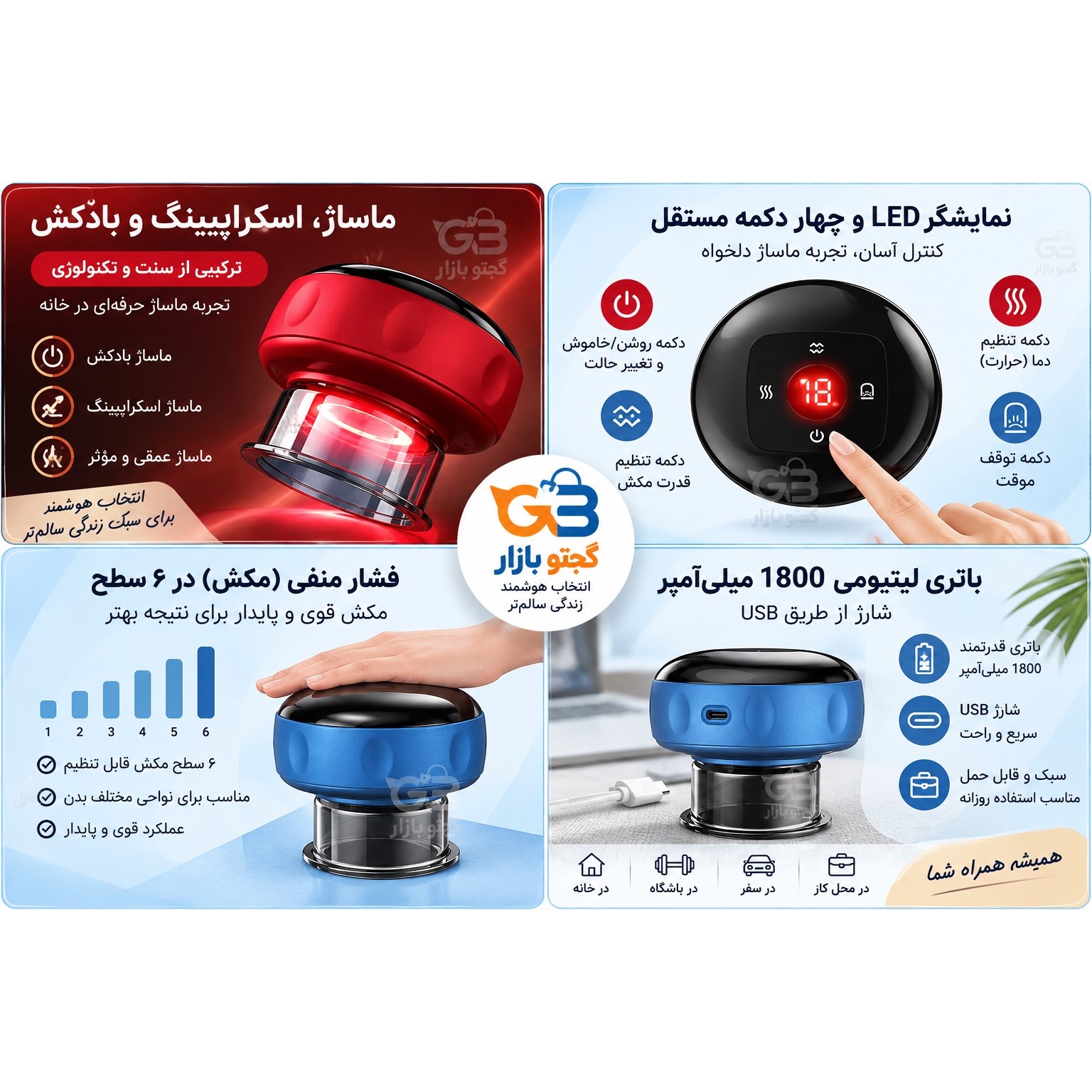 بادکش برقی هوشمند و ماساژور ضد سلولیت گرم مدل S99 مکش قابل تنظیم