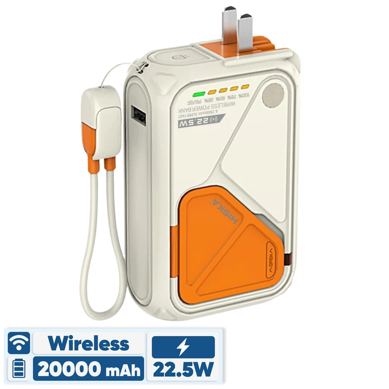 پاوربانک بیسیم 22.5 وات هیسکا مدل HP-223PD ظرفیت 20000 میلیآمپر ساعت