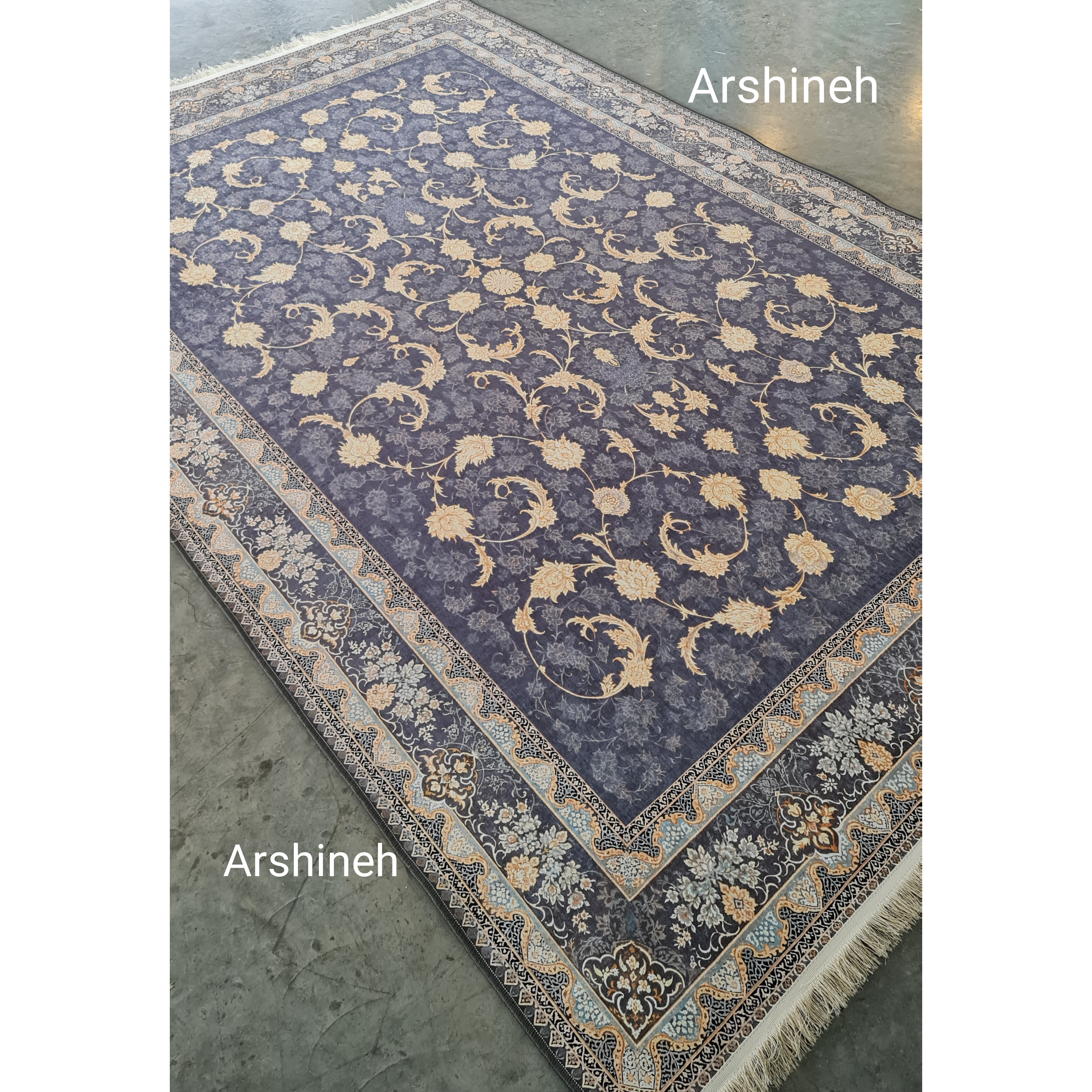 فرشینه مخمل طرح فرش افشان طوسی سیر طلایی U55 (پس کرایه)