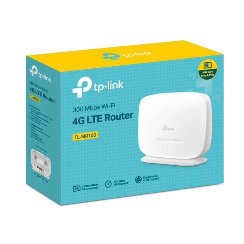 مودم روتر 4G تیپیلینک مدل TL-MR105 با پشتیبانی از شبکههای LTE4G3G2G، استاندارد IEEE 802.11bgn، فرکانس 2.4 گیگاهرتز، ف...