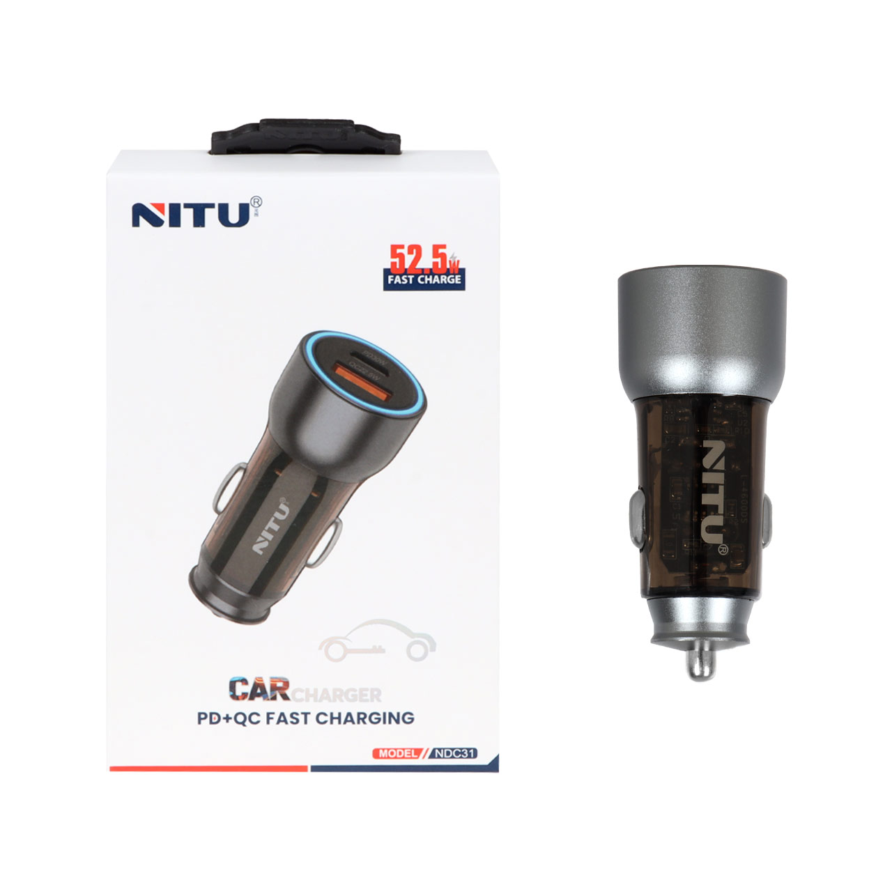 شارژر فندکی فست و PD دو پورت NITU مدل NDC31 52.5W - مشکی (گارانتی 12 ماه تعویض نیکان همراه)