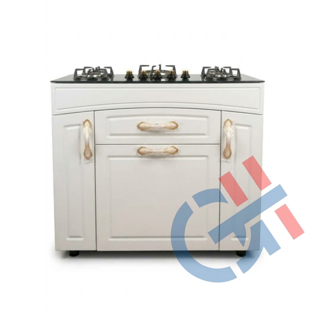 اجاق گاز طرح فر مدل m4 پنج شعله طرح mdf جنرال صفحه شیشه ای کابینت 