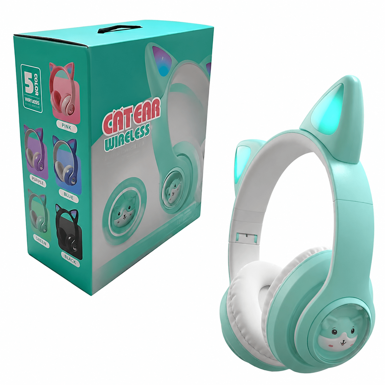هدست بی سیم فانتزی طرح گربه مدل CAT EAR STN-28T سبز