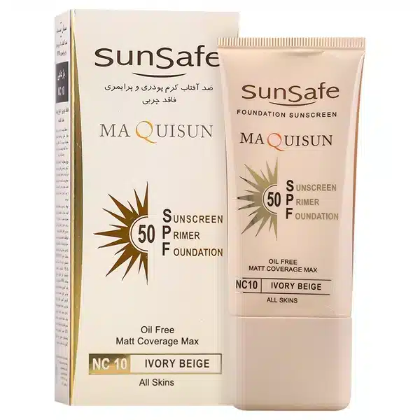 سان سیف ضد آفتاب کرم پودری و پرایمری بژ عاجی NC 10 با SPF +50 مناسب انواع پوست 40 میل
