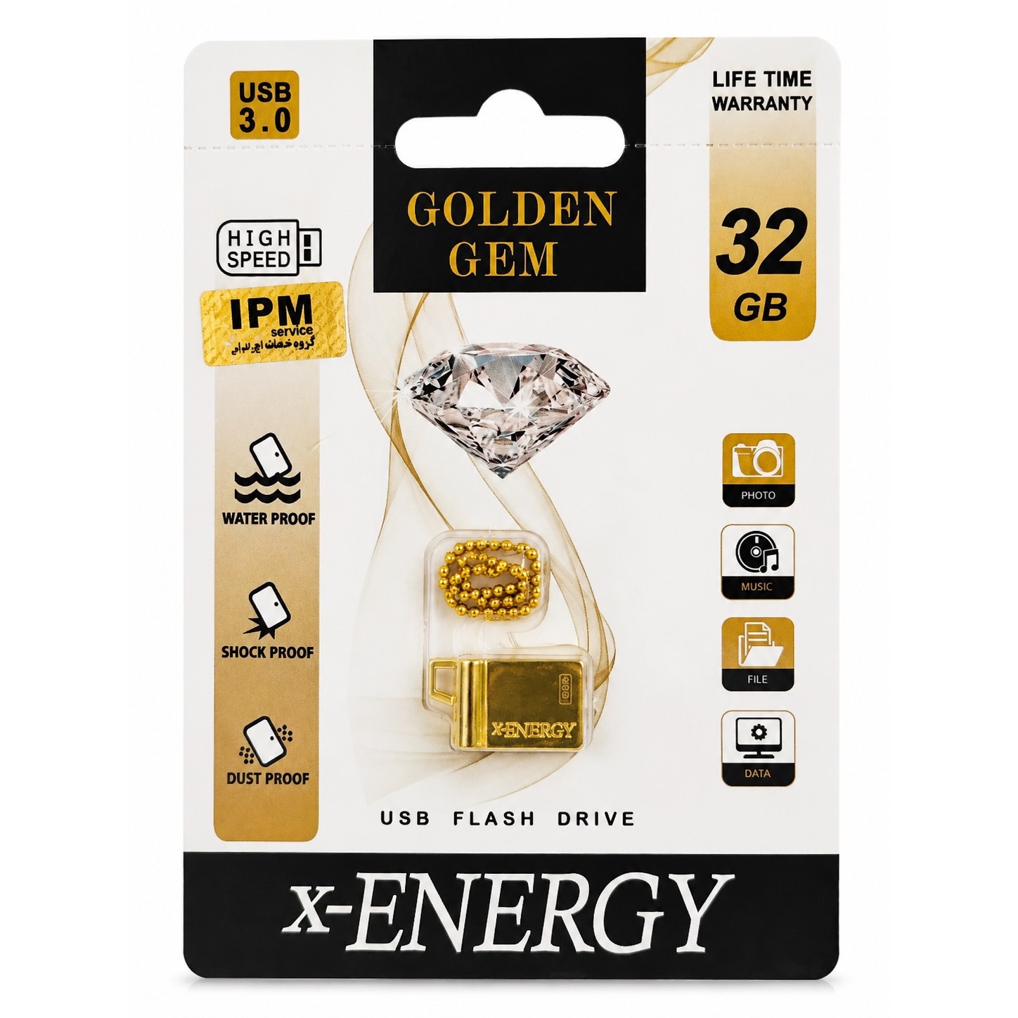 فلش مموری x-ENERGY مدل GOLDEN GEM ظرفیت 32 گیگابایت USB 3.0 با گارانتی مادام العمر