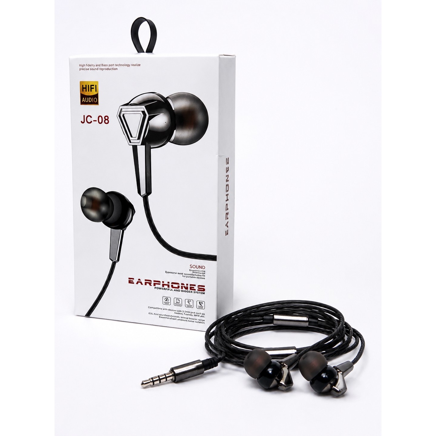 هندزفری سیمی JC 08 با جک 3.5 میلی متری (HiFi Audio با میکروفون و Bass قوی)