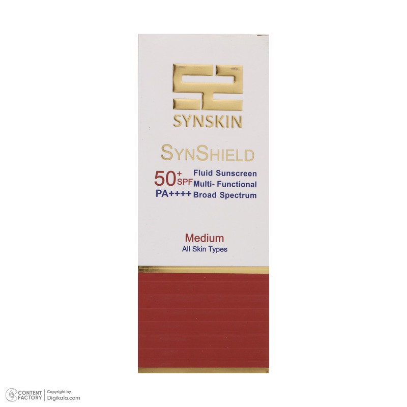 فلوئید ضد آفتاب رنگی ساین اسکین SPF 50 مدل Syn shield مناسب انواع پوست وزن 50 گرم