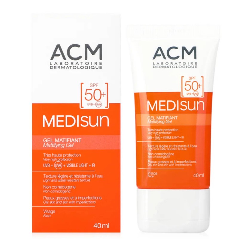 ژل ضد آفتاب بی رنگ صورت ای سی ام SPF50 مدل Medisun محافظ UVA، UVB PA مناسب برای پوست چرب حجم 40 میلی لیتر