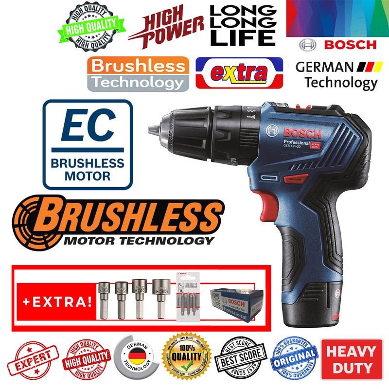 دریل پیچ گوشتی شارژی چکشی بوش مدل GSB 12 V 30 Professional Extra
