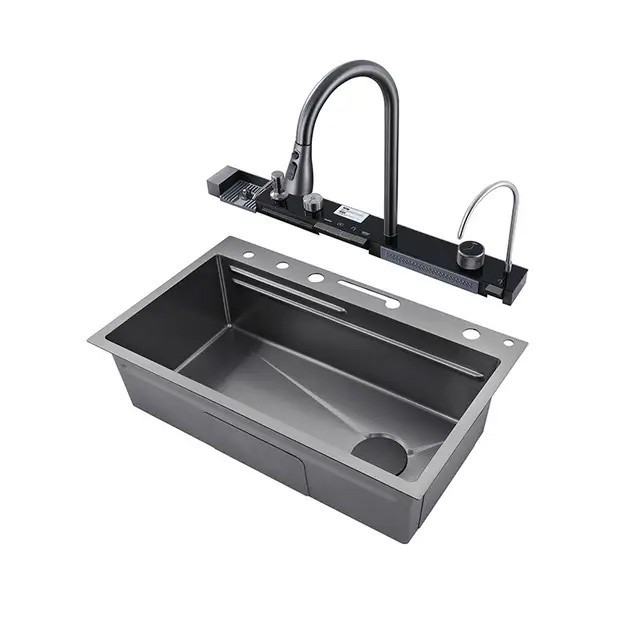 سینک ظرفشویی مدل پیانویی 5 کلید مدل CT8016 استیل 301 و کلید برنجی برند سیتی مارکت اصل