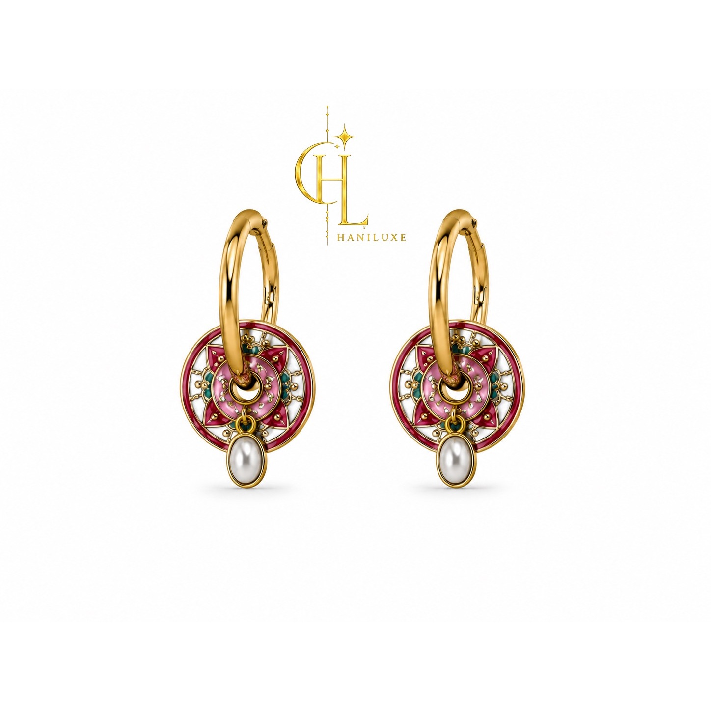 گوشواره حلقه ای مینا کاری رنگی طرح واشری جدا شونده