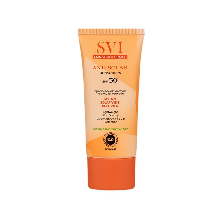 کرم ضد آفتاب بی رنگ گردن و صورت اس وی آی SPF 50 مدل Combination مناسب برای پوست چرب حجم 40 میلی لیتر