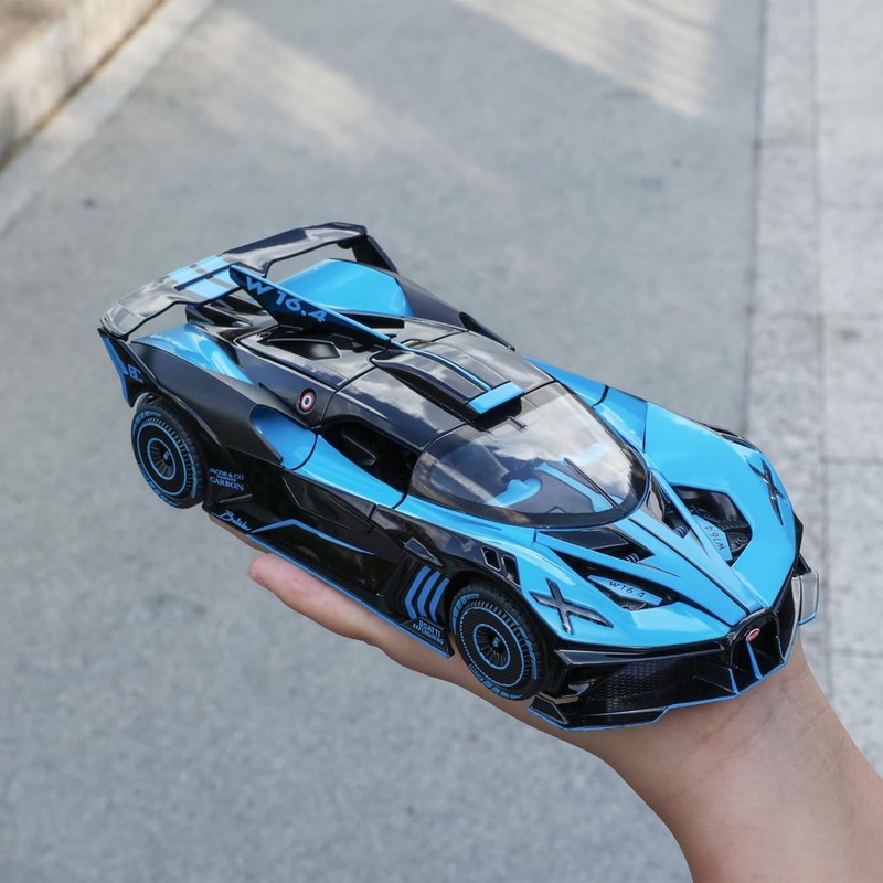 ماکت ماشین ناب سل مدل بوگاتی بولاید فلزی دودزا چراغدار موزیکال کد BUGATTI BOLIDE 1 24