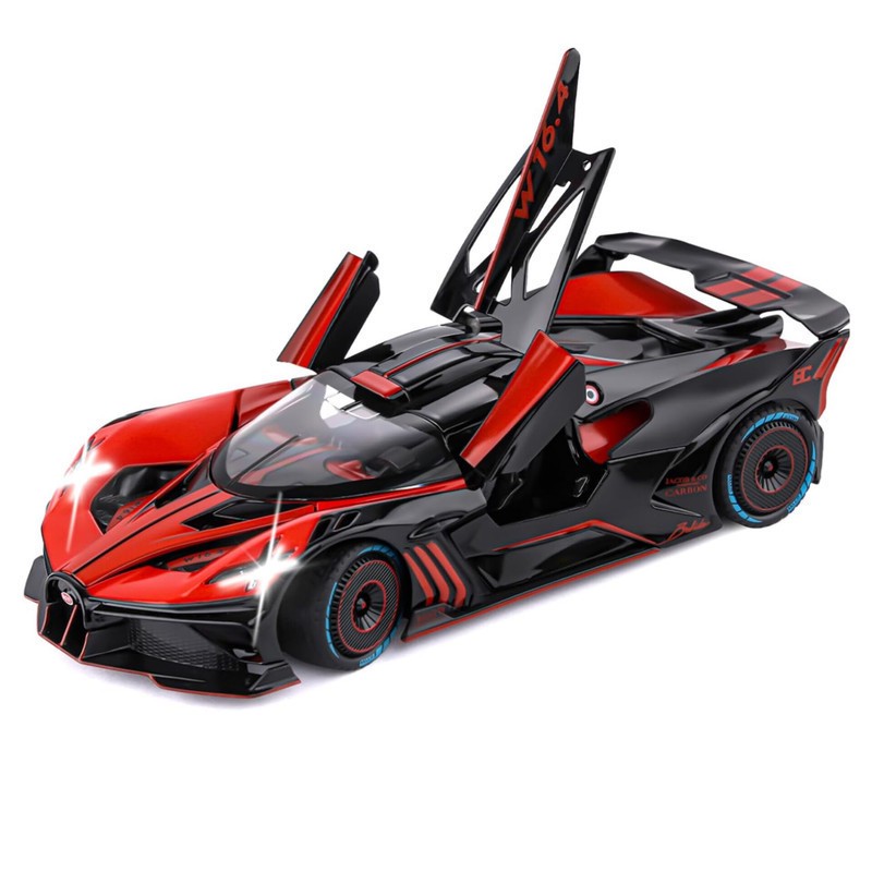 ماکت ماشین ناب سل مدل بوگاتی بولاید فلزی دودزا چراغدار موزیکال کد BUGATTI BOLIDE 1 24