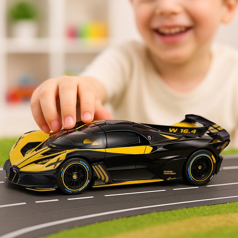 ماکت ماشین ناب سل مدل بوگاتی بولاید فلزی دودزا چراغدار موزیکال کد BUGATTI BOLIDE 1 24