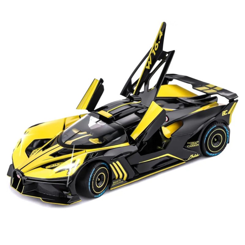 ماکت ماشین ناب سل مدل بوگاتی بولاید فلزی دودزا چراغدار موزیکال کد BUGATTI BOLIDE 1 24