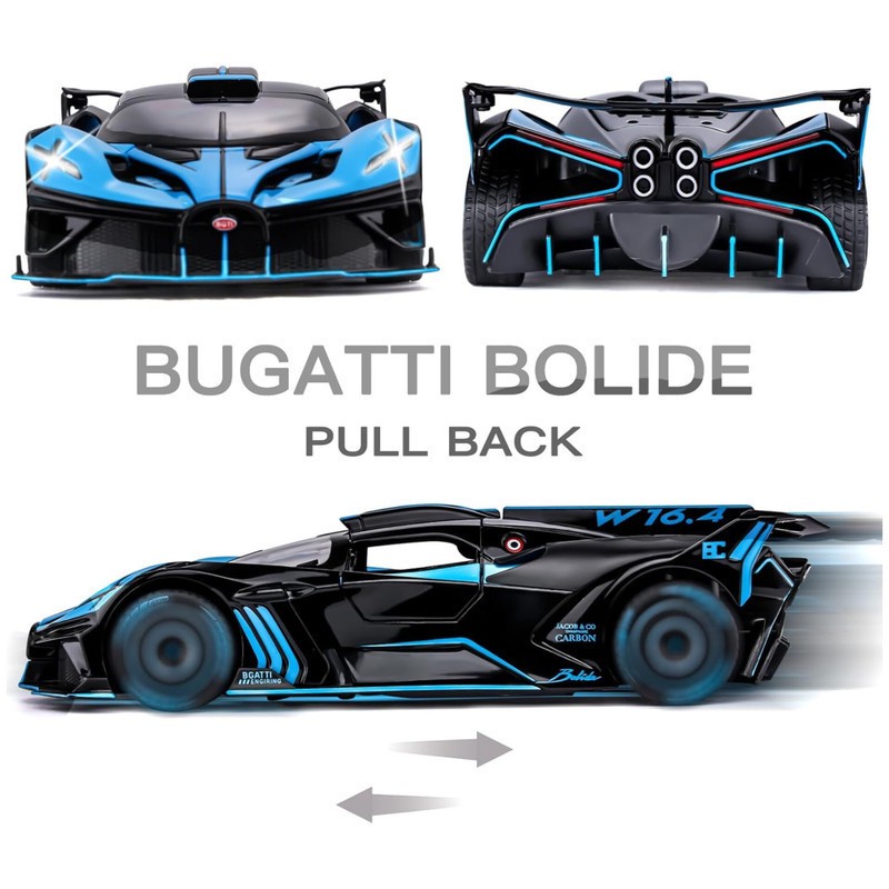 ماکت ماشین ناب سل مدل بوگاتی بولاید فلزی دودزا چراغدار موزیکال کد BUGATTI BOLIDE 1 24