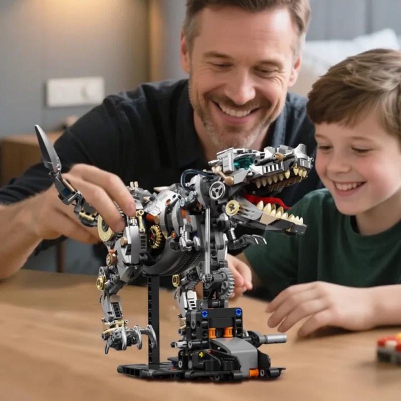 ساختنی 1268 تکه ناب سل مدل دایناسور تیرانوسوروس چراغدار به همراه پایه کد1268PCS DINOSAURS MECHANICAL NO13087