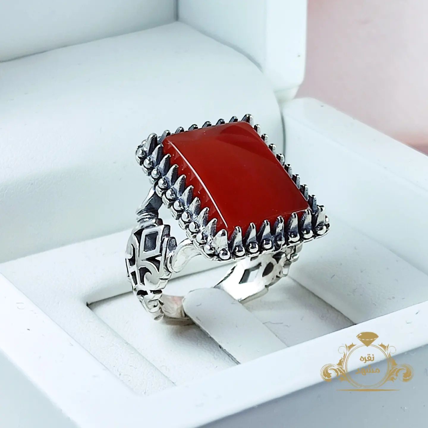 انگشتر عقیق سرخ خوش رنگ چهارگوش 10164657